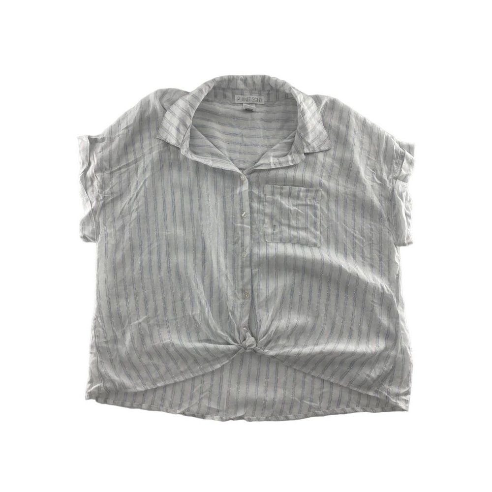 NWOT Women's Planet God Blue and White Striped Button-Down Shirt